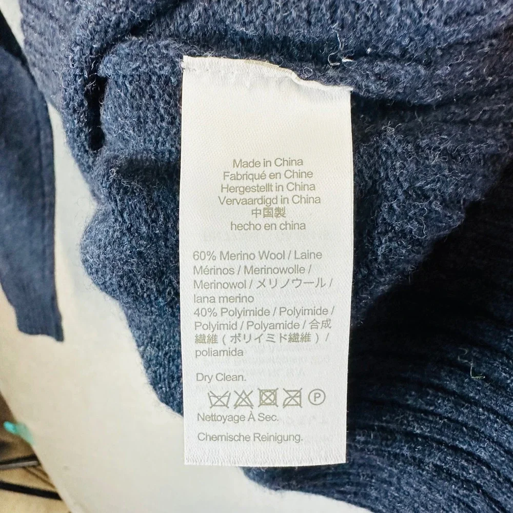 J. Crew Mens Medium Sweater Rugged Merino Blue Wool Blend Long Sleeve